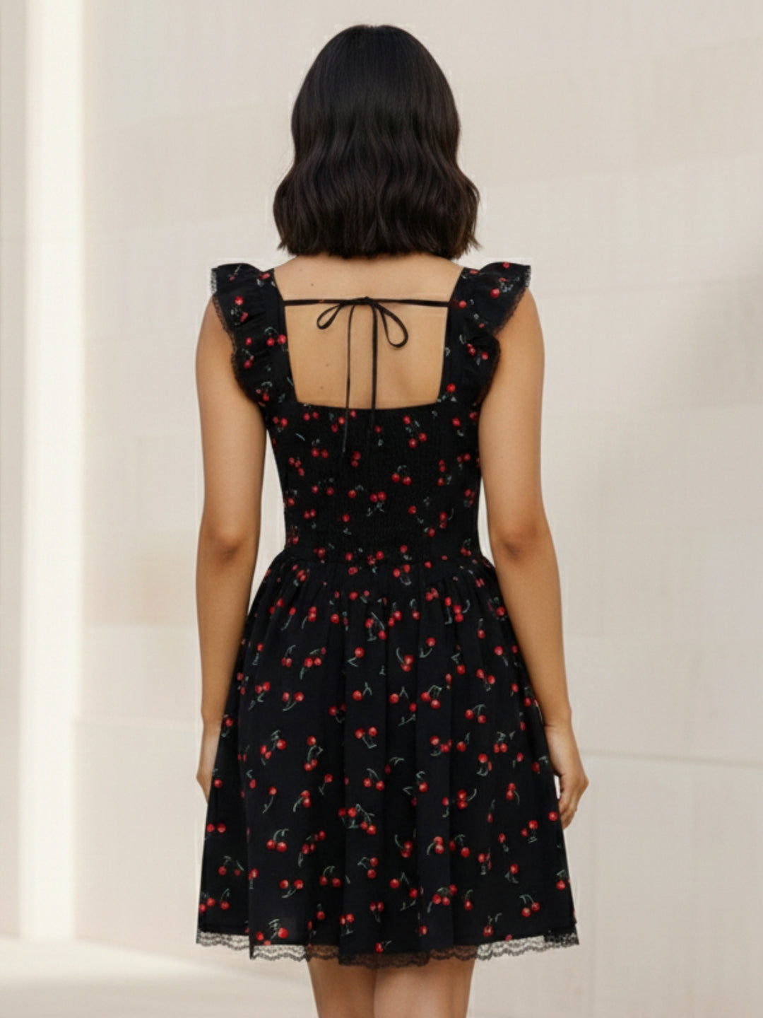Black Ruffle sleeve square neck dress