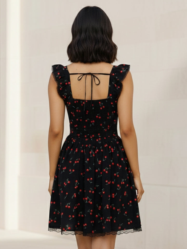 Black Ruffle sleeve square neck dress