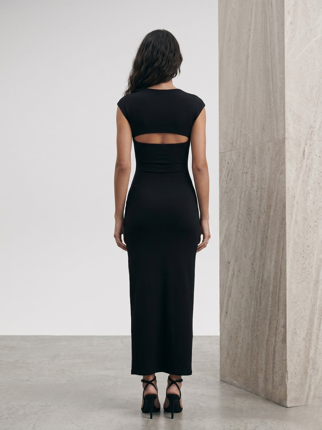 Black Cap Sleeved Bodycon Dress