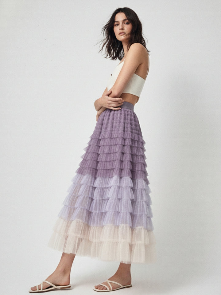 Lilac Ombre Style Ruffled Skirt