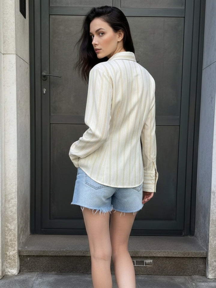 Yellow Full Sleeve Fitted Striped Shirt