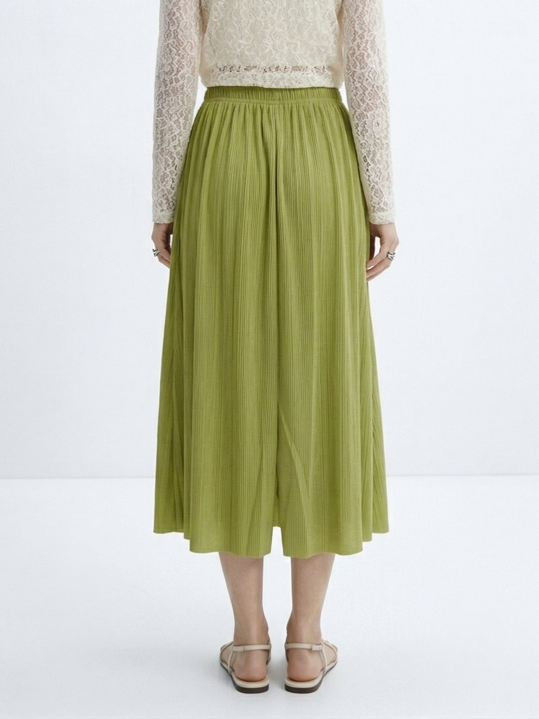 Green Plisse Midi Skirt
