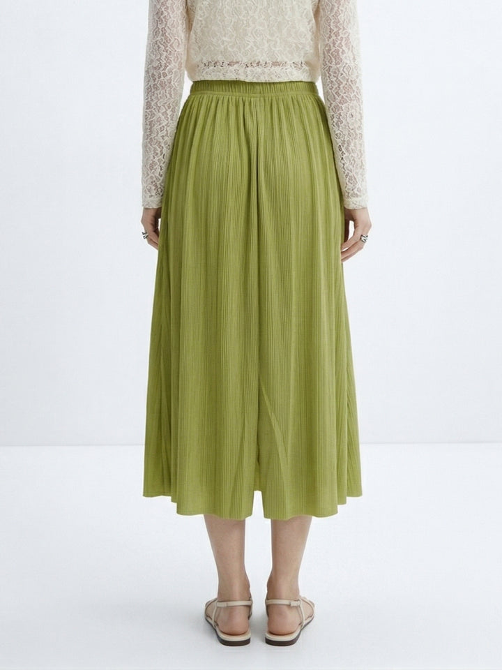 Green Plisse Midi Skirt
