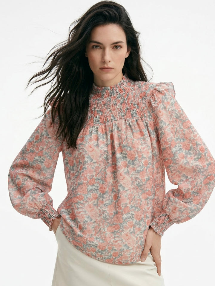 Pink Mock Neck Floral Printed Top