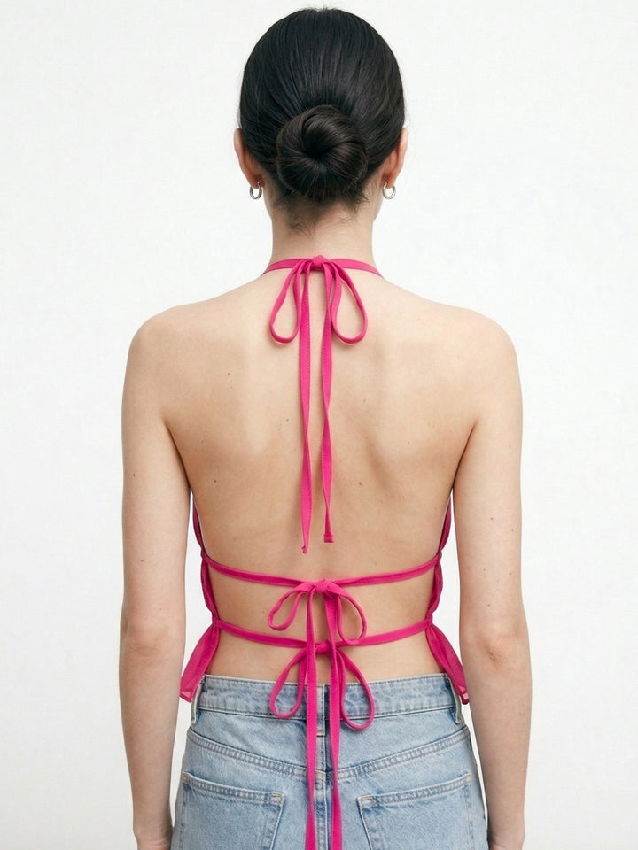 Magenta Halter Neck Back Tie-Up Top