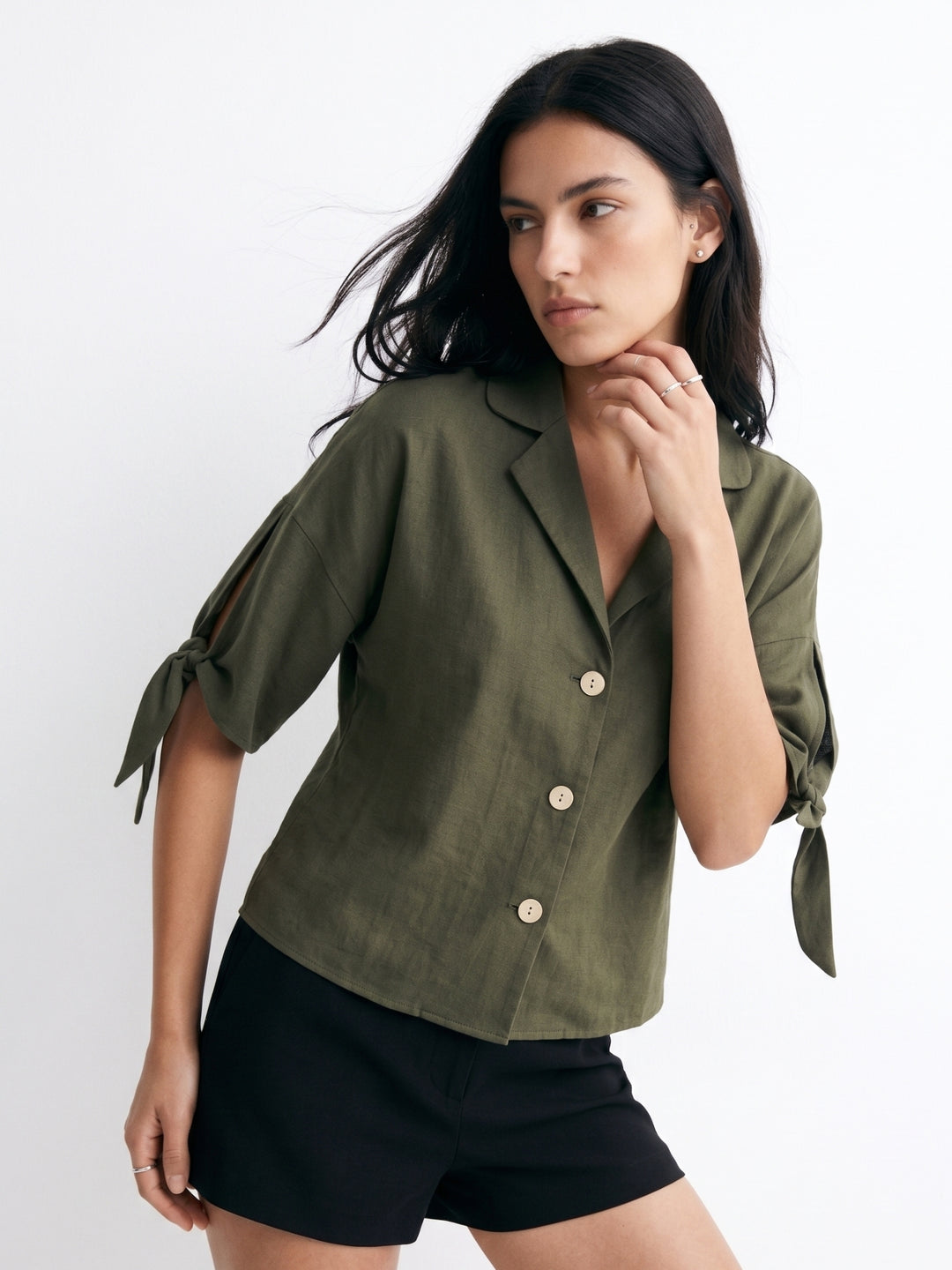 Olive Collared Front Buttoned Shirt