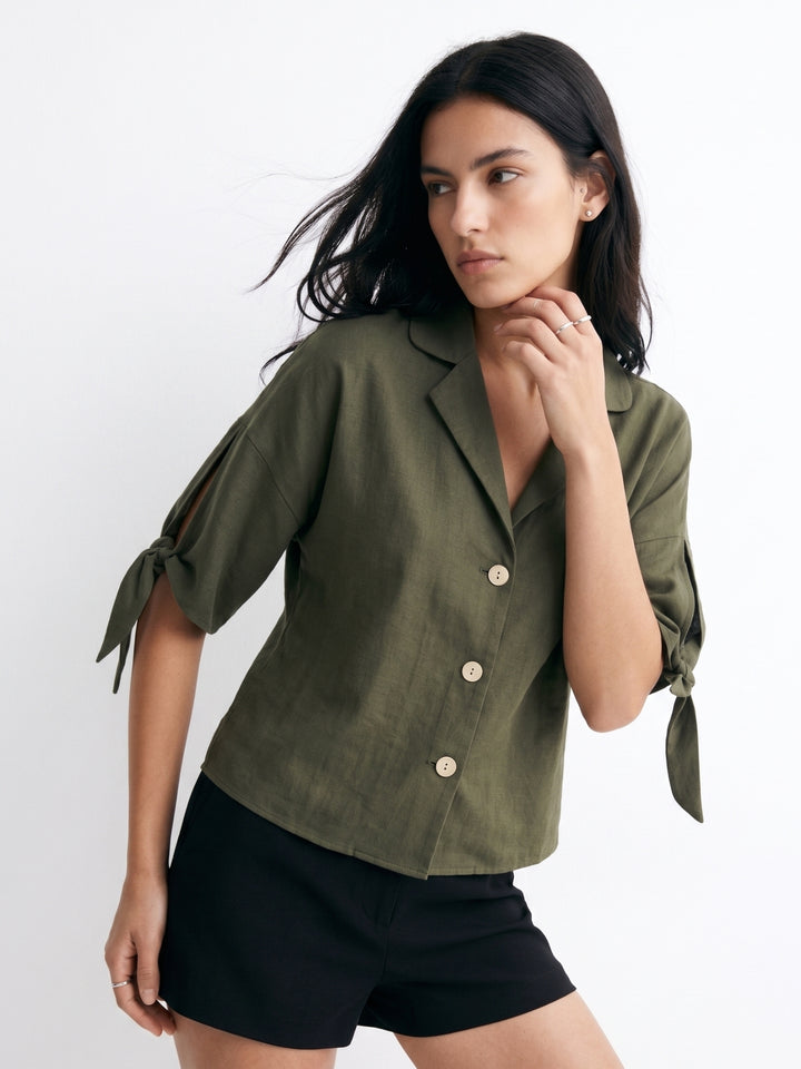 Olive Collared Front Buttoned Shirt