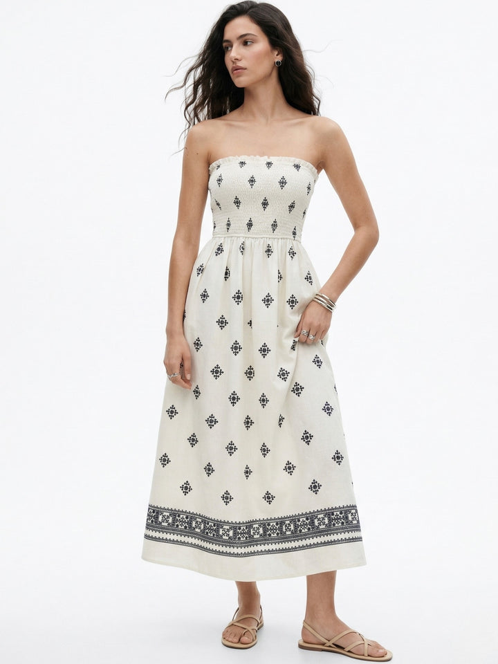 White Off Shoulder Printed Dress