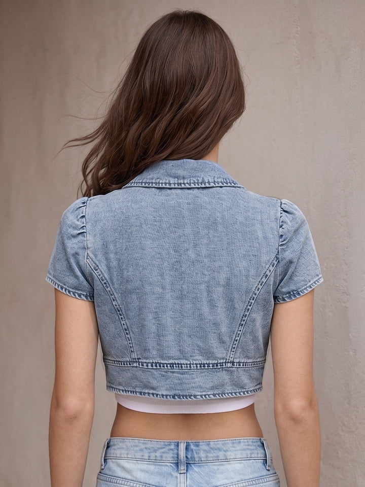 Blue Short Sleeve Light Wash Denim Bolero
