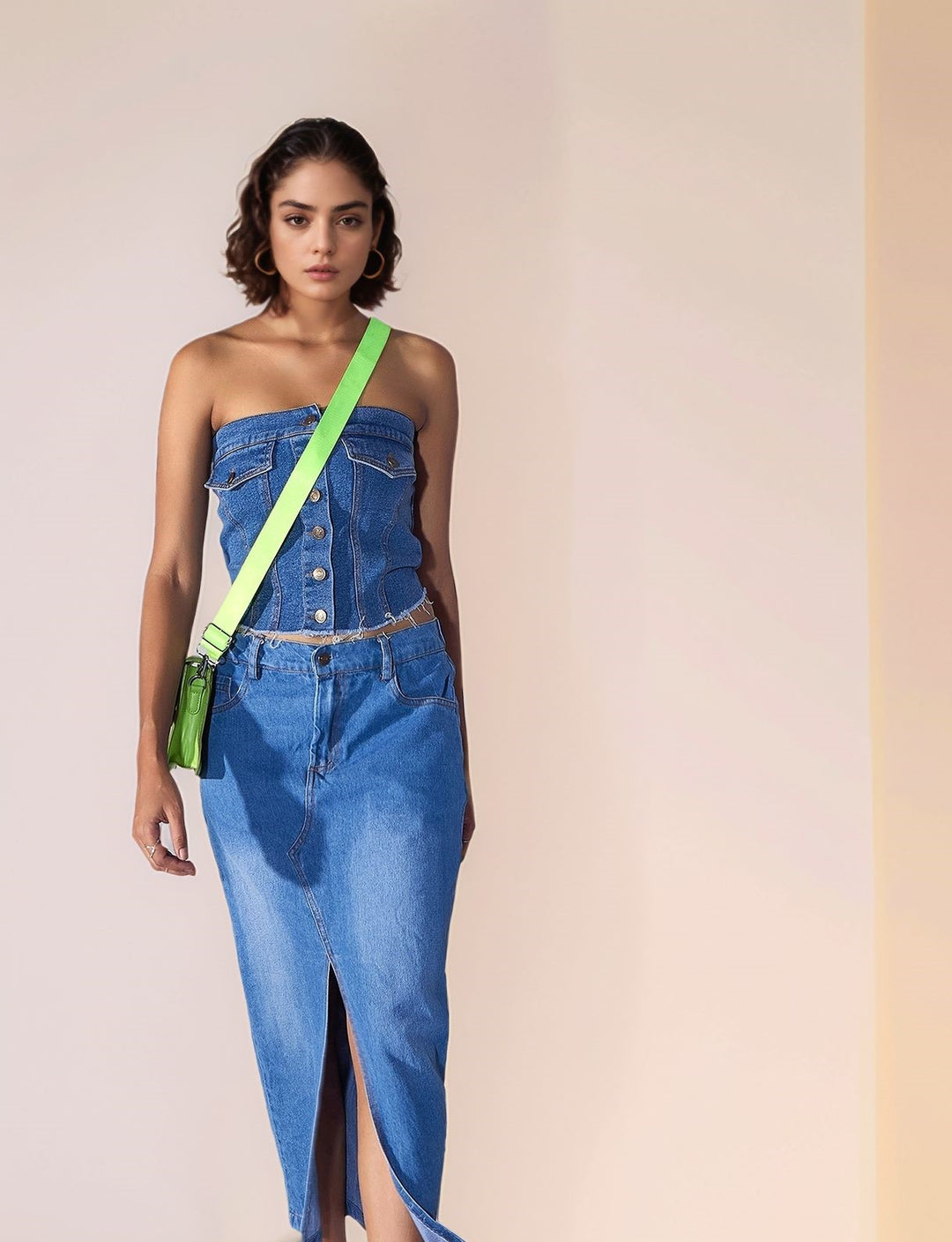 Blue Off Shoulder Front Buttoned Top