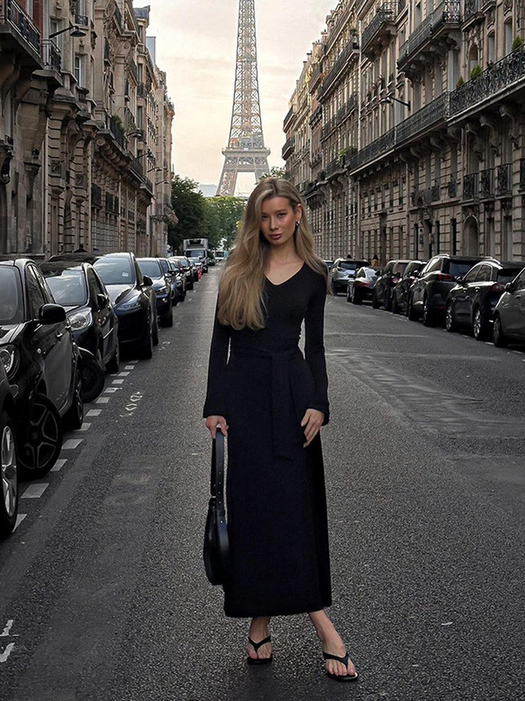 V Neck Dress With Waist Belt