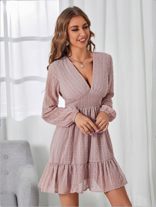 Pink Fit And Flare Dress With Bottom Ruffle