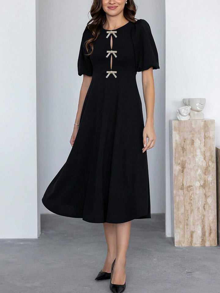 Black Puff Sleeve Front Bow Dress
