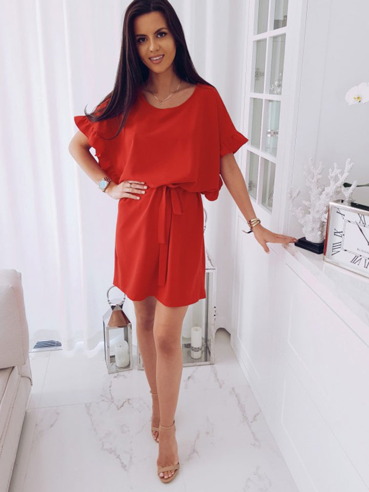 Red Scoop Neck Flowy Dress