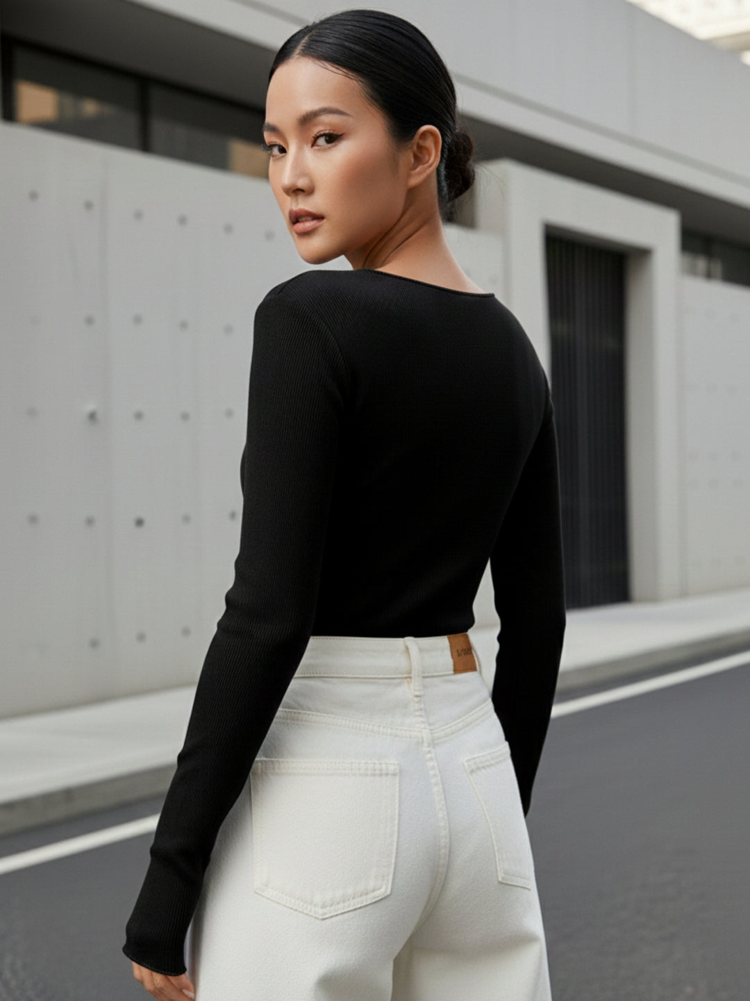 Black Full Sleeve Mock Neck Top