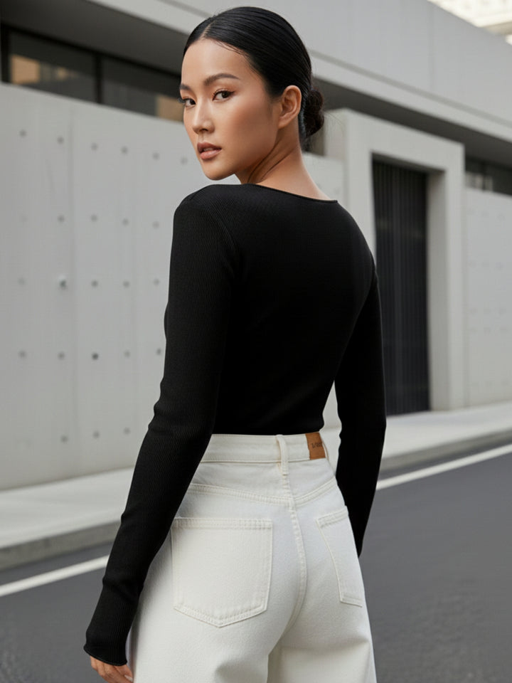 Black Full Sleeve Mock Neck Top