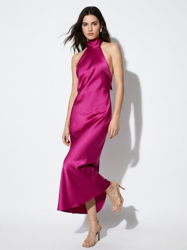 Pink Halterneck Midi Dress