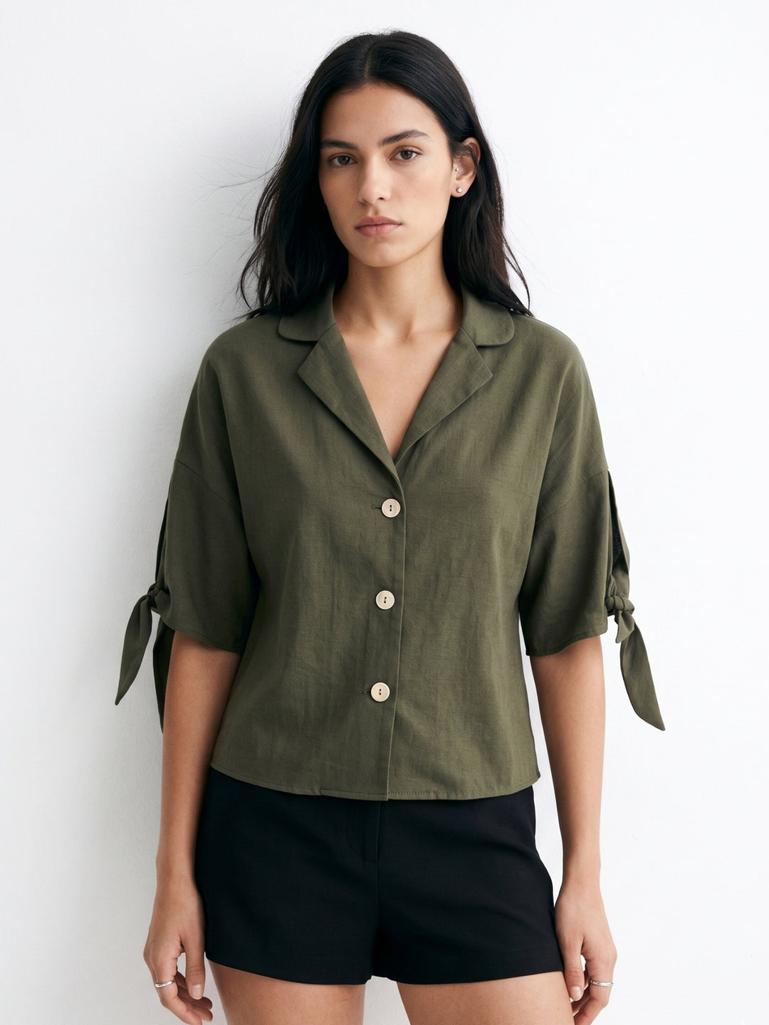 Olive Collared Front Buttoned Shirt