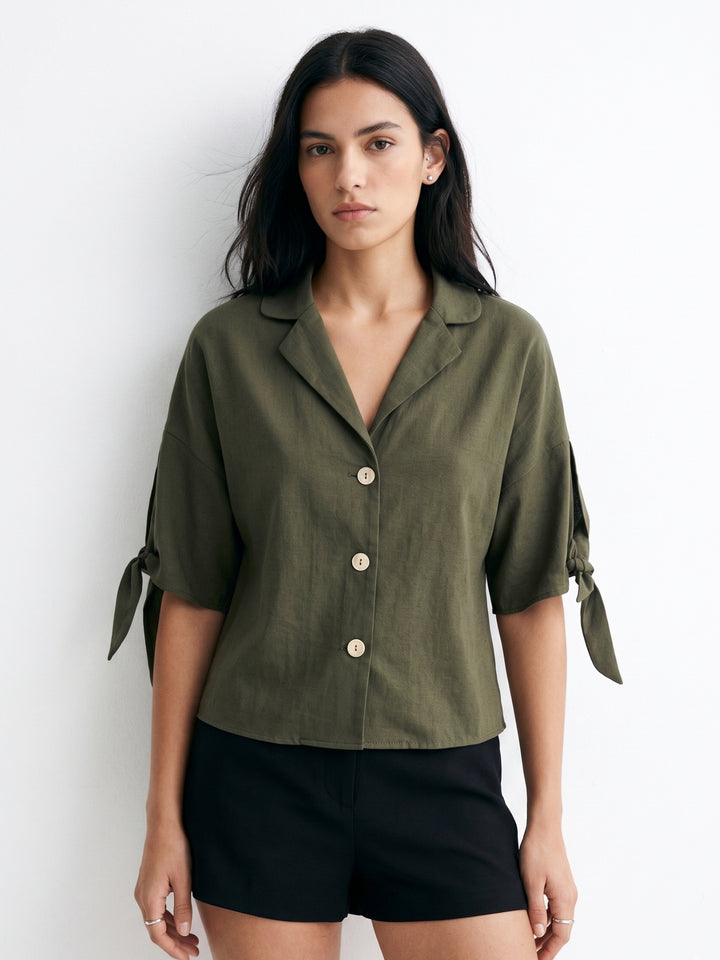 Olive Collared Front Buttoned Shirt