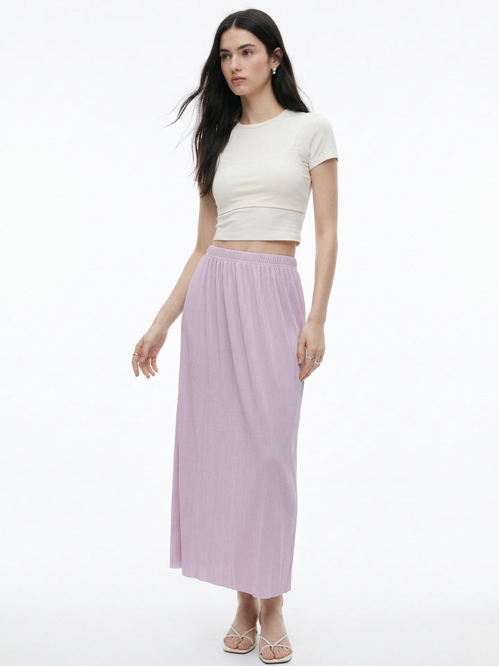 Purple Plisse Midi Skirt
