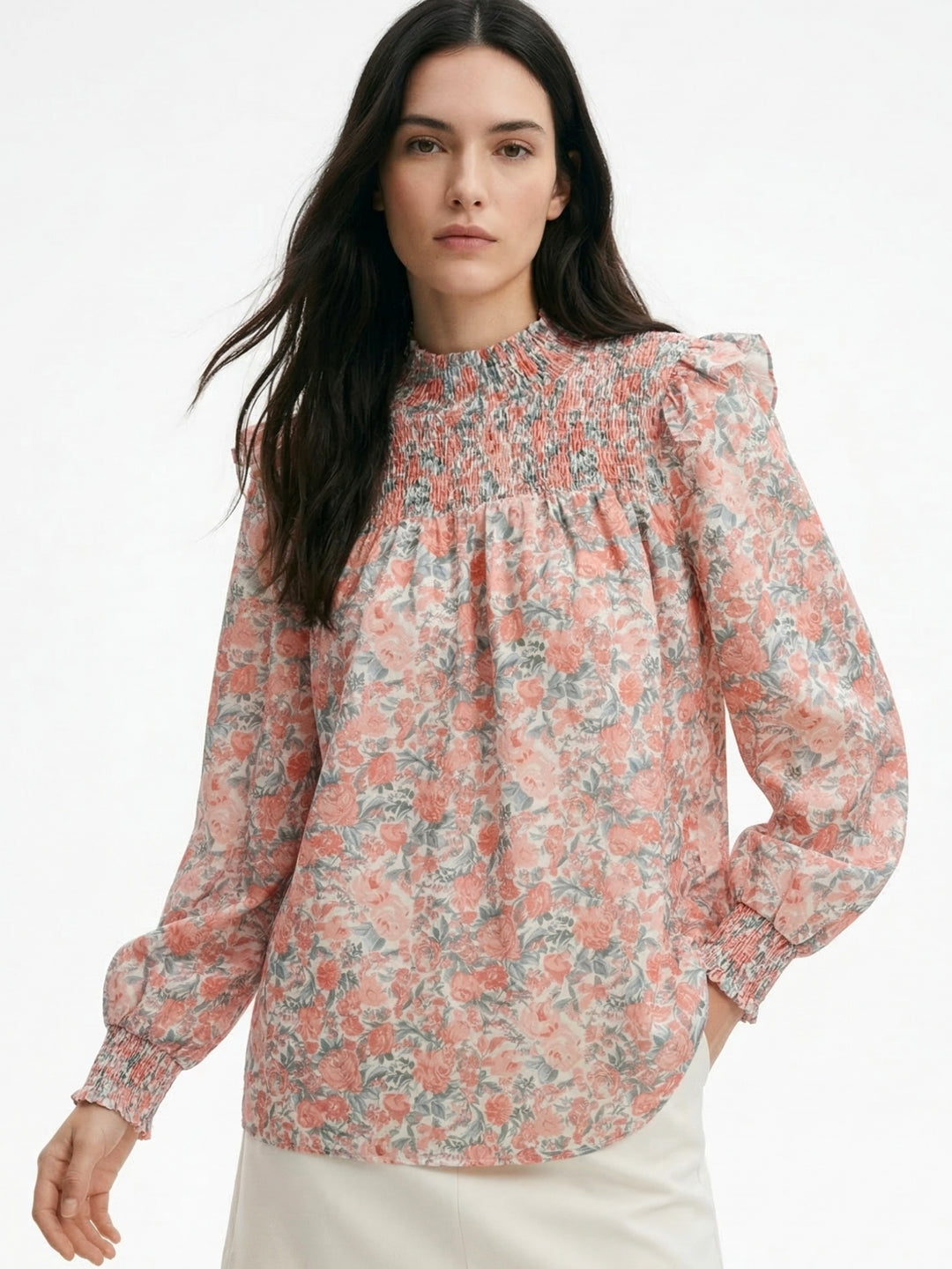 Pink Mock Neck Floral Printed Top