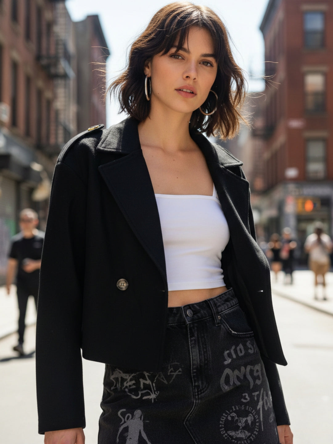 Black Cropped Stylized Collar Coat