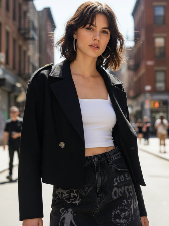 Black Cropped Stylized Collar Coat
