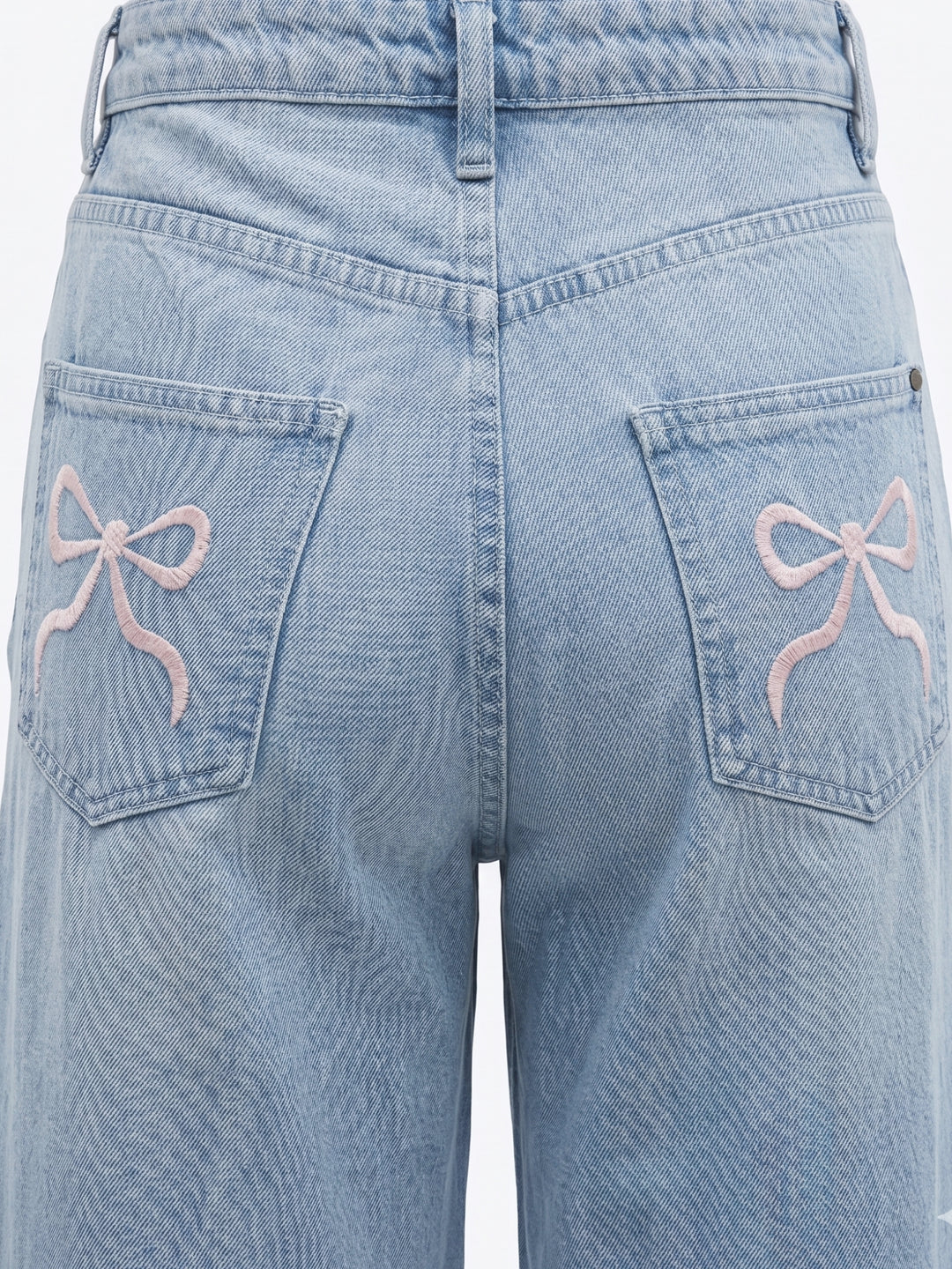Light Blue Wide Leg Jeans With Bow Embroidery At Back Pocket