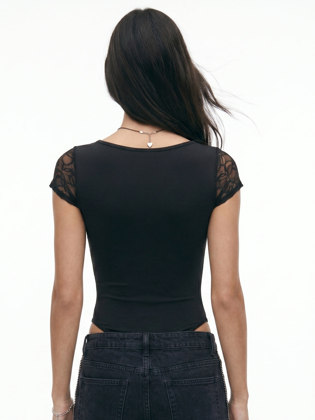 Black Lace Sleeve Bodysuits