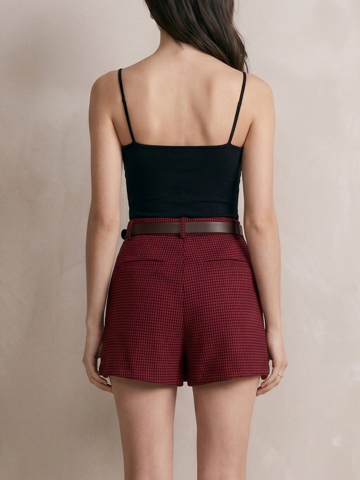 Burgundy Structured Skort With Belt Detail
