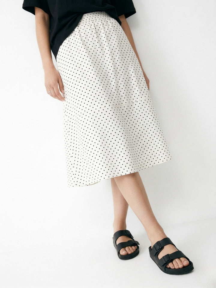 White Polka Printed Flared Skirt