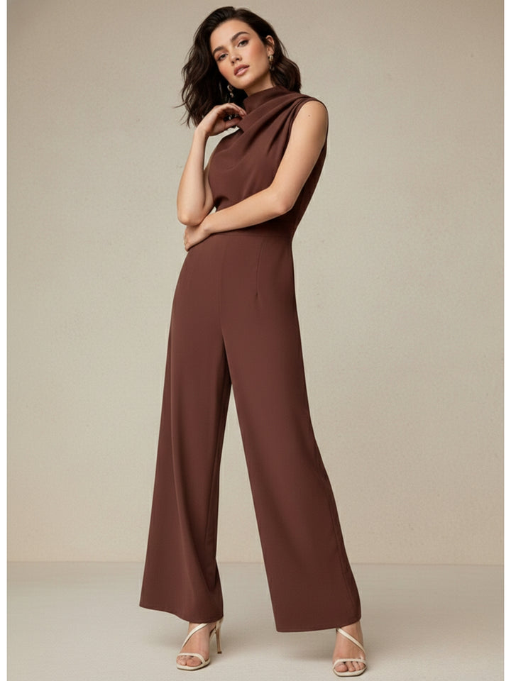 Brown One Shoulder Ruched Jumpsuit