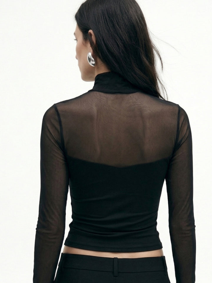 Black Full Sleeve Mesh Top