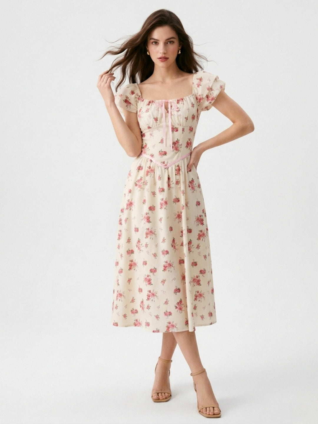 White Corset Styled Printed Dress