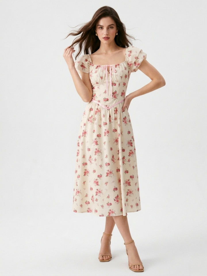 White Corset Styled Printed Dress
