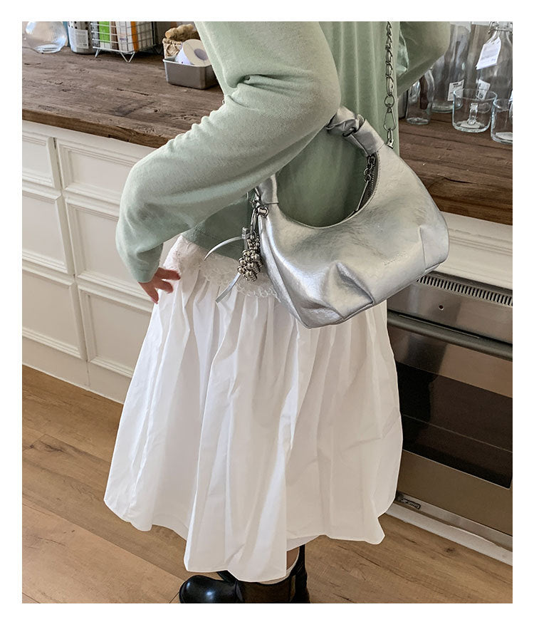 Silver Crescent Shape Hand Bag