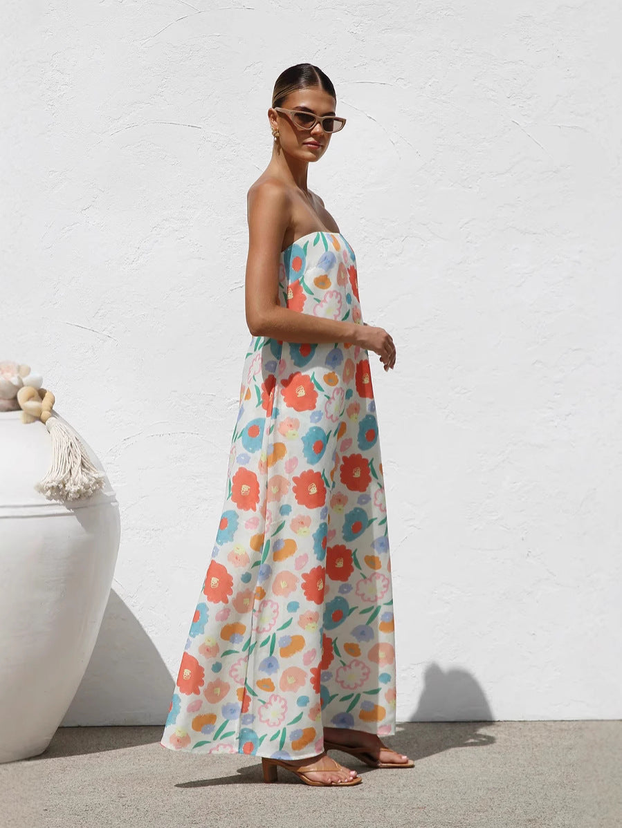 Multi Strapless Floral Printed Dress