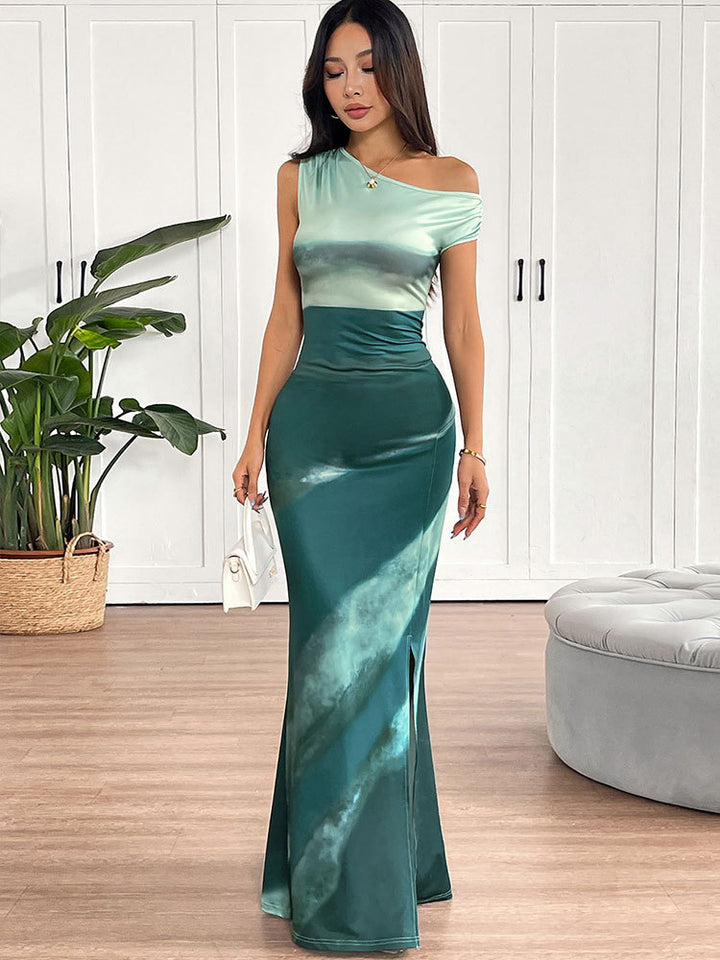 Multi One Shoulder Dual Toned Dress