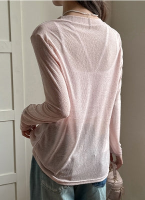Pink Crew Neck Full Sleeve Fine Knit Top
