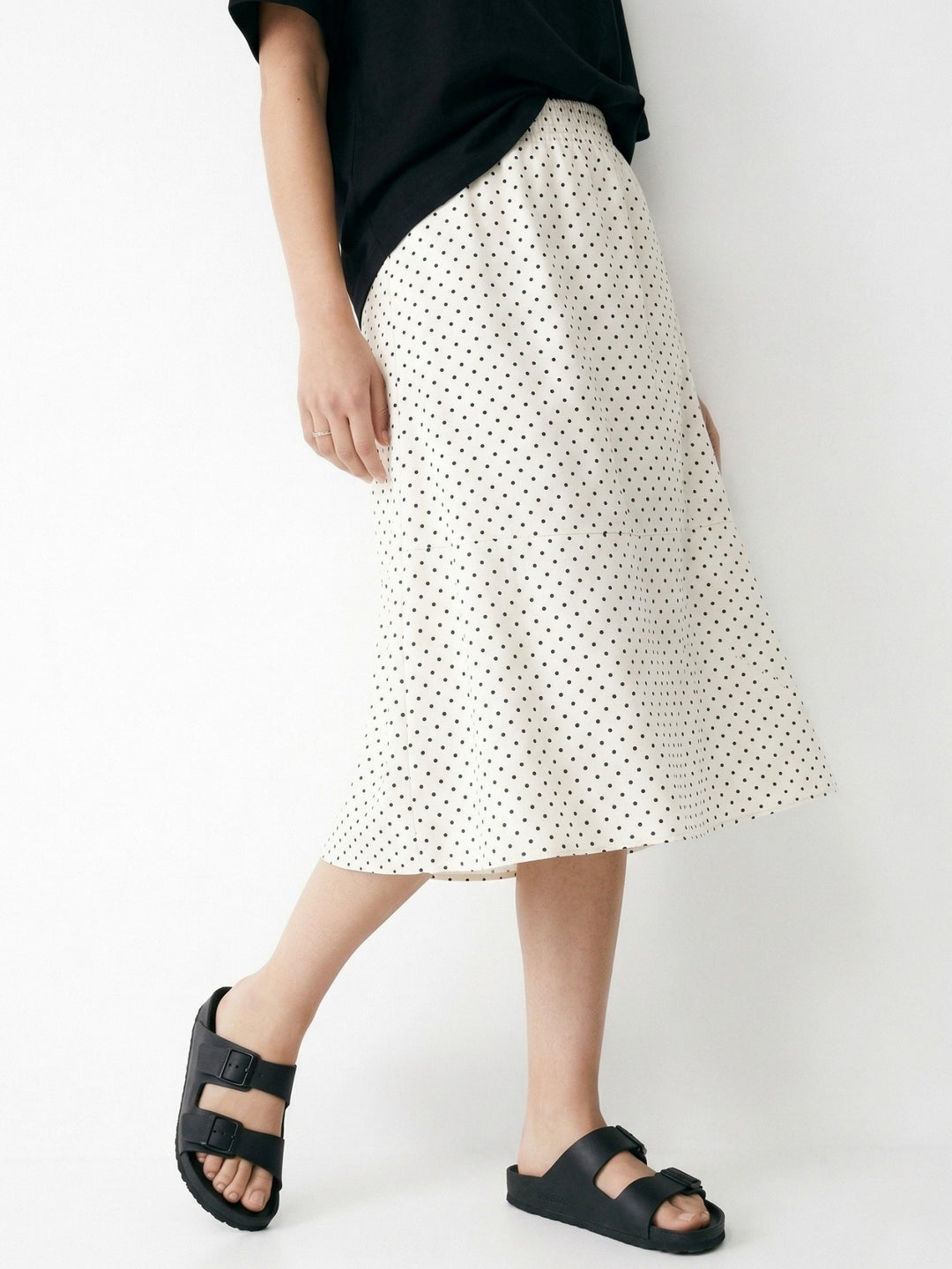 White Polka Printed Flared Skirt