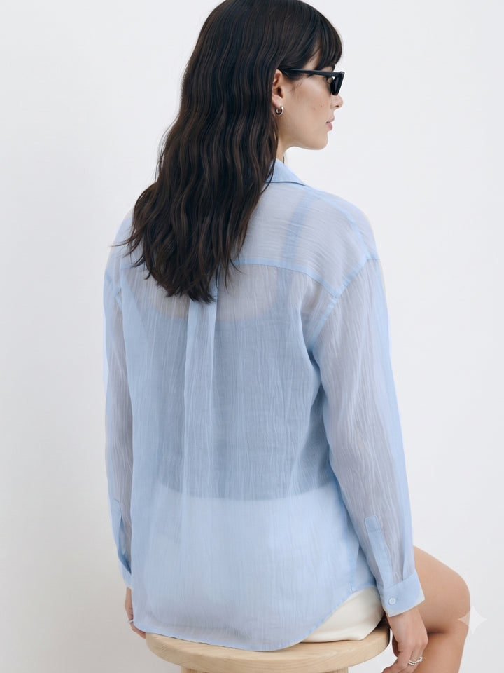 Light Blue Full Sleeve 2Piece Semi Sheer Shirt With Top