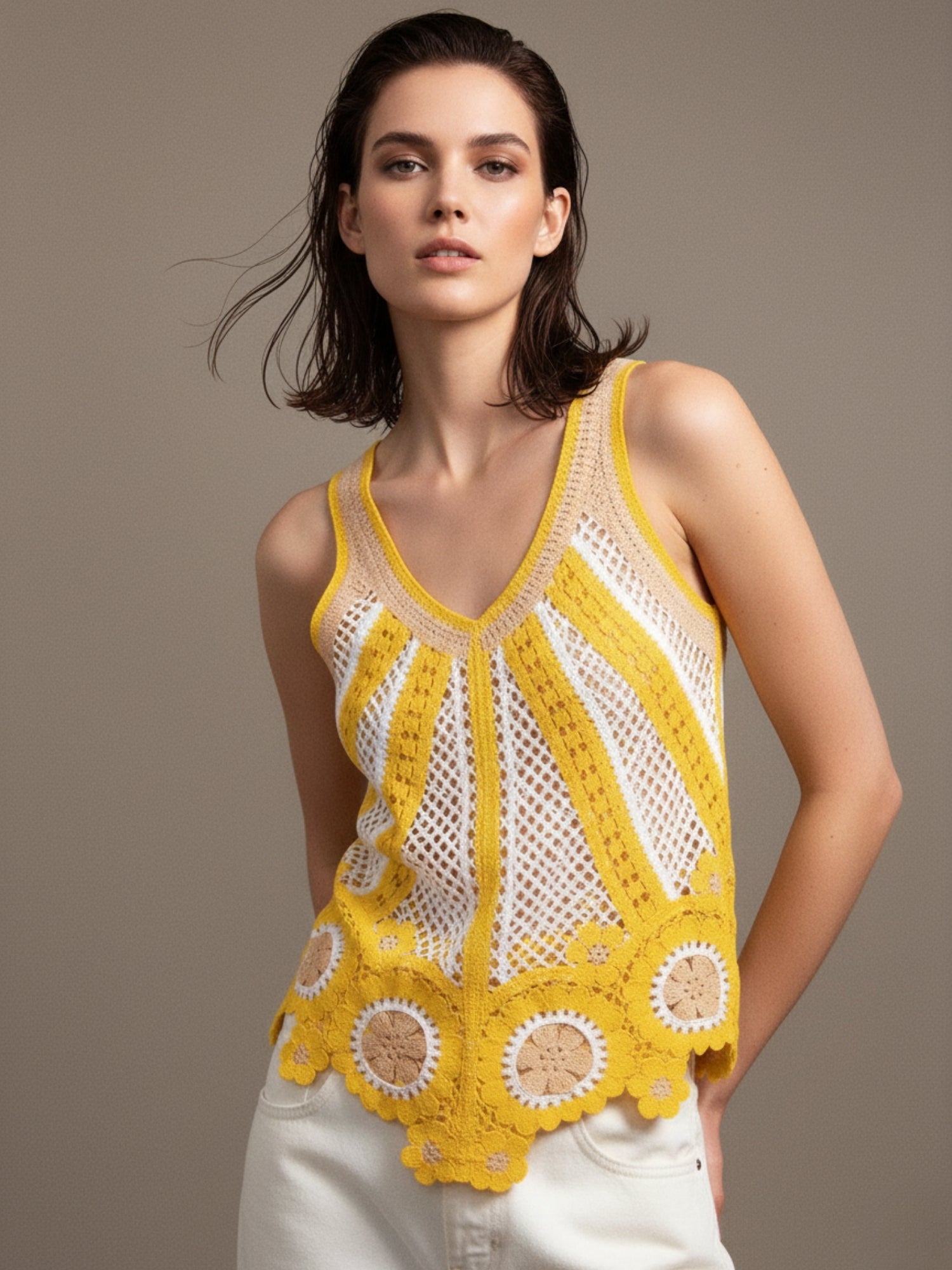 Yellow Crochet Detail Top