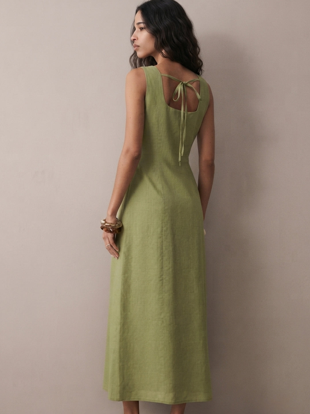 Olive Square Neck Button Down Dress