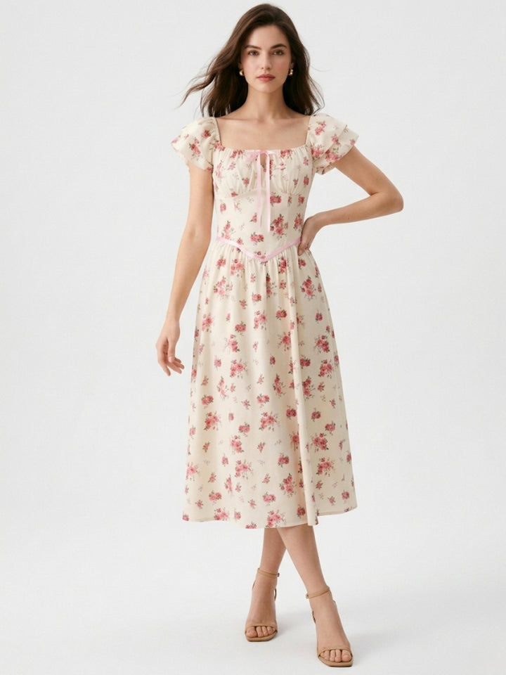 White Corset Styled Printed Dress