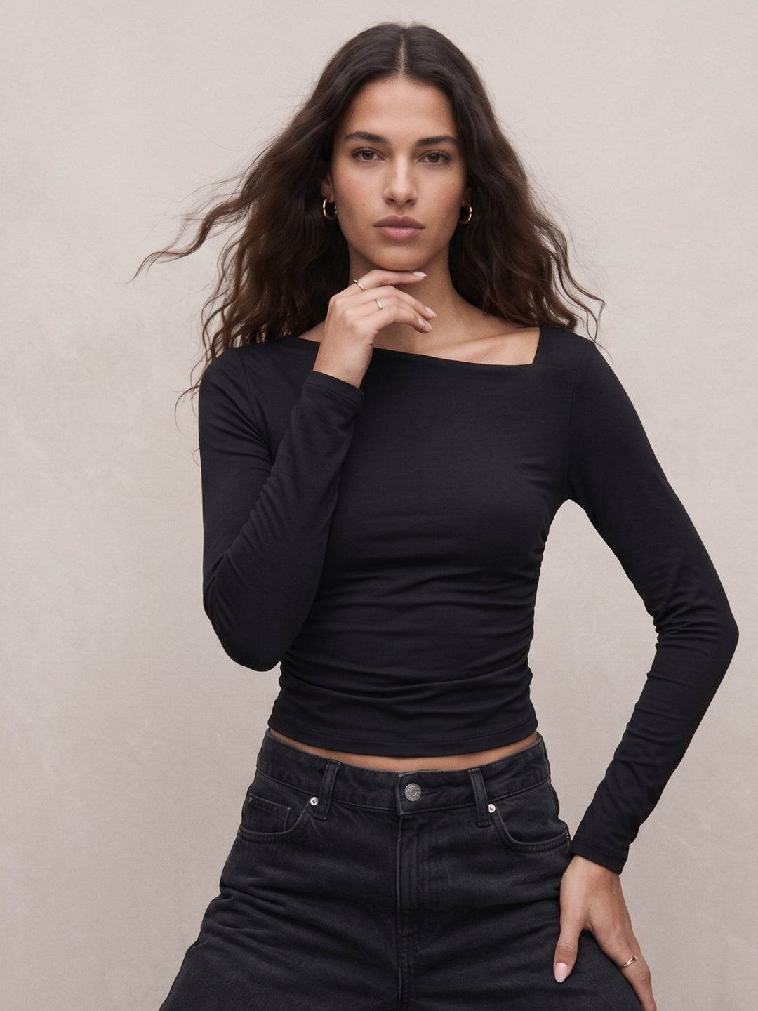 Black Full Sleeve Fitted Top