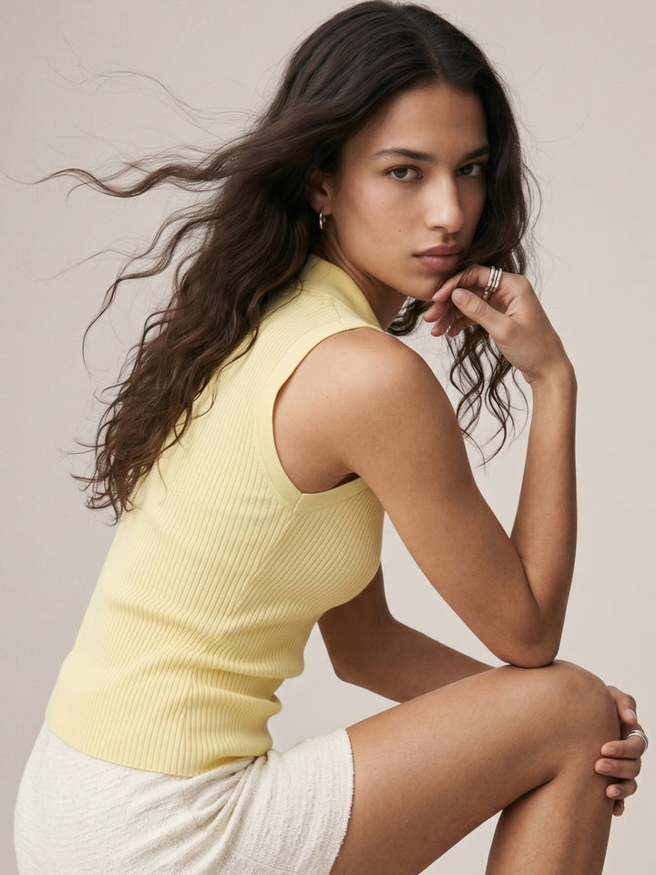 Yellow Sleeveless Collared Neck Top