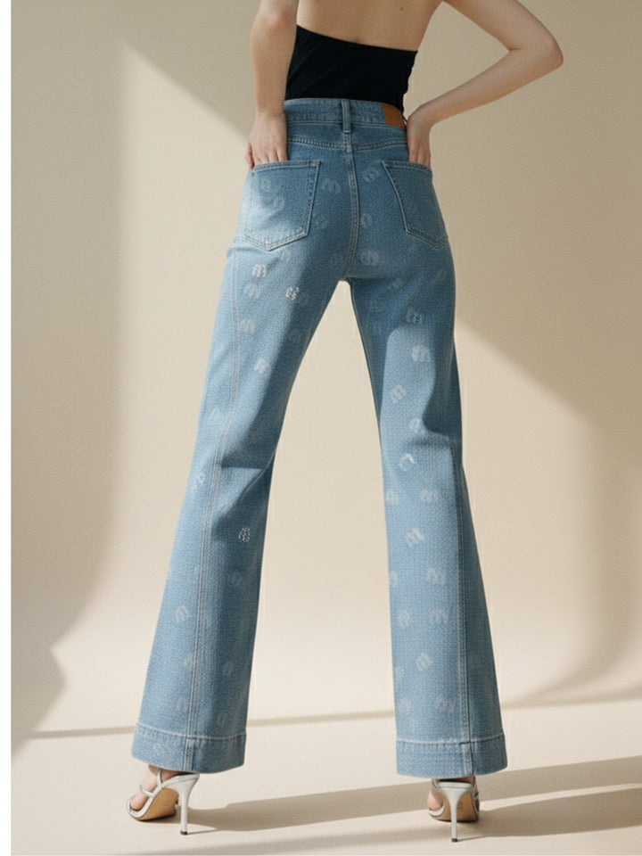 Light Blue Double Buttoned Printed Jeans