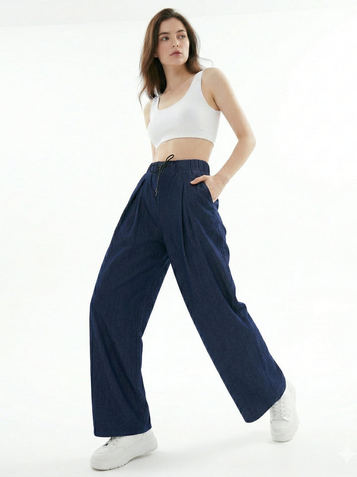 Blue High Waist Wide Leg Pant