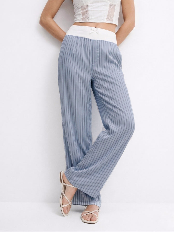 Blue Contrast Waist Band Striped Pant