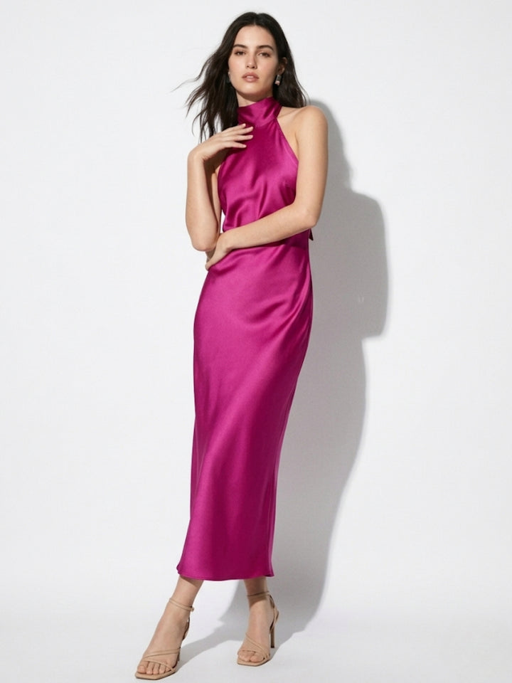 Pink Halterneck Midi Dress